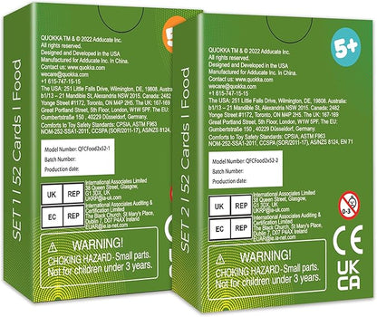 QUOKKA 104 Food Flash Cards Set – Kids and Adults Vocabulary Builder for ABA Therapy, Early Childhood Education, and ESL Teaching – Picture Cards for Speech Therapy and Vocabulary Building Activities