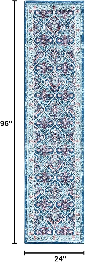 SAFAVIEH Brentwood Collection 2' x 8' Navy / Red BNT870N Oriental Damask Trellis Non-Shedding Living Room Entryway Foyer Hallway Bedroom Runner Rug