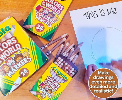 CRAYOLA Colours of The World - Set of 24 Wax Pencils, 24 Felt-Tip Pens, 24 Multicultural Pencils and 1 Album