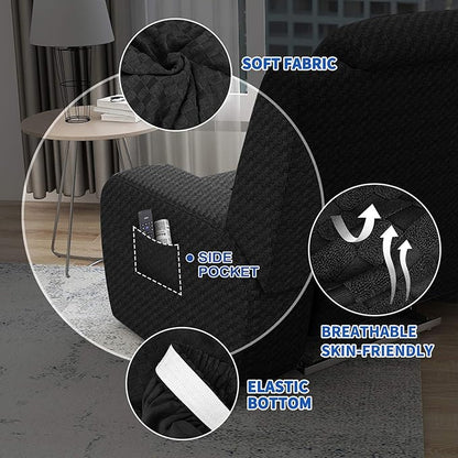 MAXIJIN Oversized Recliner Covers That Stay in Place 4 Pieces Stretch Large Recliner Chair Covers Jacquard Dogs Cats Proof Reclining Slipcovers with Elastic Bottom (XL Recliner, Black)