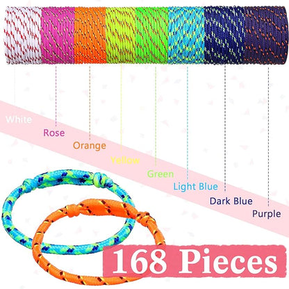 Friendship Bracelets Rope 168 Bracelets in 8 Assorted Colors Adjustable Bracelets for Kids Neon Rope Woven Friendship Bracelets for Girls and Boys Goody Bag Stuffers Party Favors