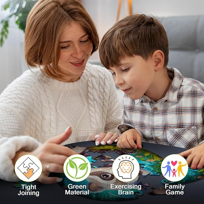 Wooden Jigsaw Puzzles for Kids Ages 4-6, 50 Piece Unique Shape Animal Theme Puzzle - Preschool Learning Educational Toys for Kids 3+, Valentines Day Birthday Easter Gifts for Kids Girls Boys (raccoon)