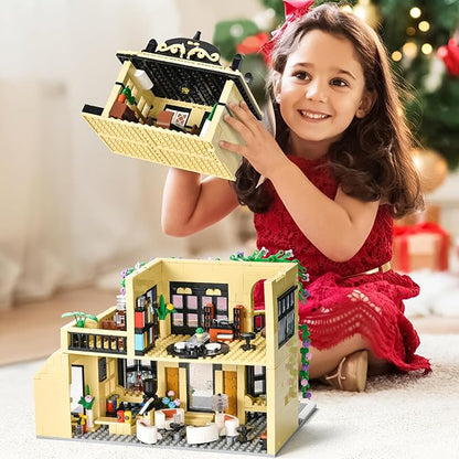 Flowers City Coffee Shop Building Sets for Adult,Cafe House Architecture Collection Toys with LED,Home Office Decor Model,Christmas Birthday Gift for Boys Girls 8+(1443PCS)