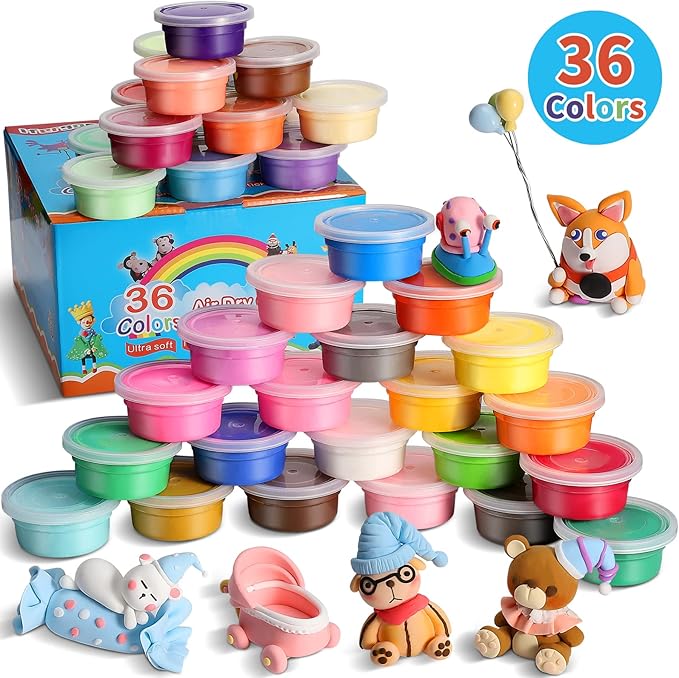 ifergoo Modeling Clay Kit - 36 Colors Magic Air Dry Ultra Light Clay, Safe & Non-Toxic, Great Toy Gift for Boys and Girls