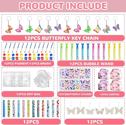 Butterfly Party Favors Birthday Decorations Fairy Themed Birthday Party Supplies for Girls Kid Straw Bubble Wand Slap Bracelet Keychain Gift Prize Goodie Bag Stuffer Classroom Reward