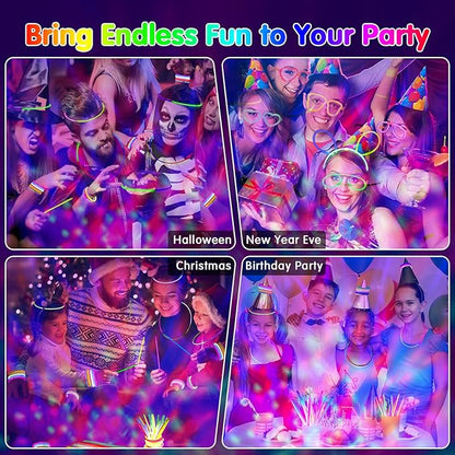 MOSSDNAR Glow Sticks, 229pcs Glow Sticks Bulk Party Pack with USB Mini DiscoLight, Glow in the Dark Light Up Party Supplies for Kids Adults, Neon Bracelets Necklaces for Wedding Birthday Decoration