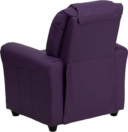 Flash Furniture Vana Vinyl Kids Recliner with Cup Holder, Headrest, and Safety Recline, Contemporary Reclining Chair for Kids, Supports up to 90 lbs., Purple