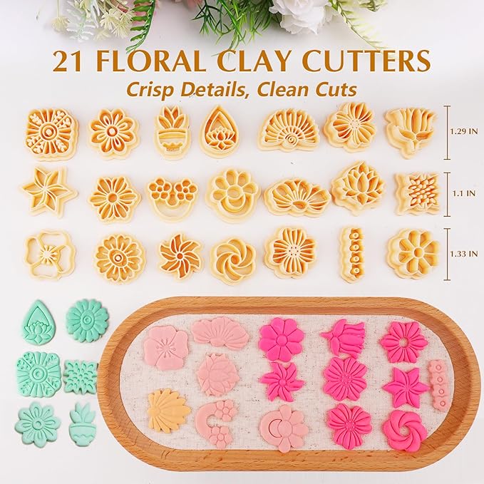 65 Pcs Flower, Leaf & Animal Polymer Clay Cutters Set, Clay Cutters Shapes for Earrings & Jewelry Making, Bunny Butterfly Bee Bird with Storage Box (YANSH PROGLOBAL)