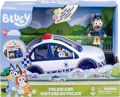 Bluey Police Car Toy, Vehicle from The Special Episode The Sign. Includes Toy Police Car with Flashing Lights & Sounds, Policeman Figure, and Themed Sticker Set. Batteries Included.