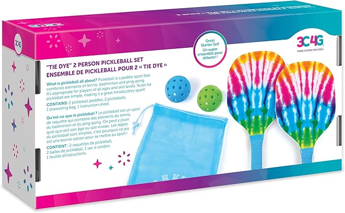 3C4G: Tie Dye 2 Person Pickleball Set - Play Pickleball Anywhere Your Heart Desires, Drawstring Dag Included, Make It Real, Three Cheers For Girls, Tween & Girls, Kids Ages 8+