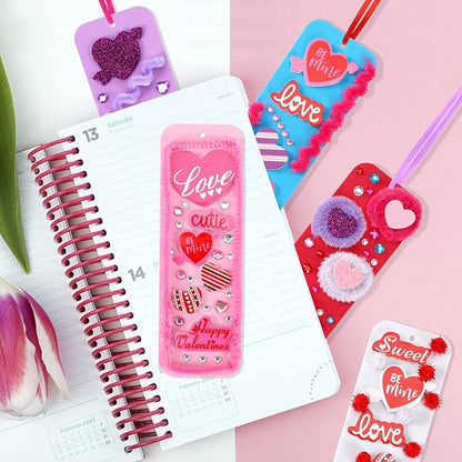 JULBEAR 36 Sets Valentine's Day Crafts Kits DIY Foam Bookmarks Decorations Art Sets Hearts Foam Self-Adhesive Stickers Arts for Kids Valentine's Mother's Day Classroom Activities Gift Exchange