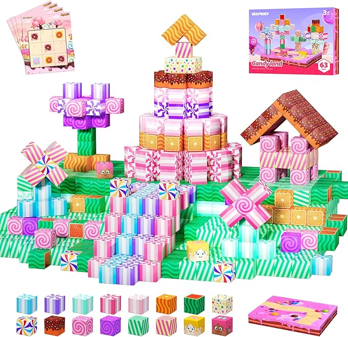 Magnetic Blocks Candy Land Edtion, Magnetic Tiles Building Blocks Boys & Girls Toys Age 3-5 4-8 5-7 Sensory Gift for Kids，Magnets Cubes，Upgraded STEM Gift 1.2 Inches