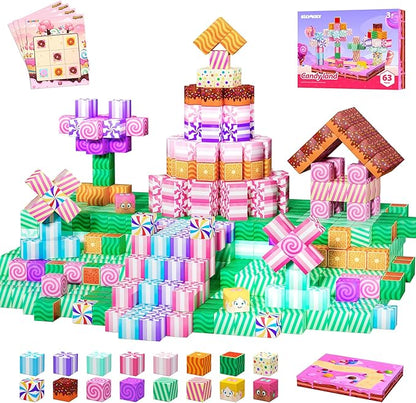 Magnetic Blocks Candy Land Edtion, Magnetic Tiles Building Blocks Boys & Girls Toys Age 3-5 4-8 5-7 Sensory Gift for Kids，Magnets Cubes，Upgraded STEM Gift 1.2 Inches
