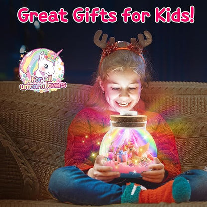 Hollyhi Light Up Terrarium Kit for Kids, DIY Unicorn Toys for 3 4 5 6 7 8 9 10 11 12 Year Old Girls Boys, Night Light Unicorn Terrarium Kit Arts and Crafts for Girls, Kids Christmas Birthday Gifts