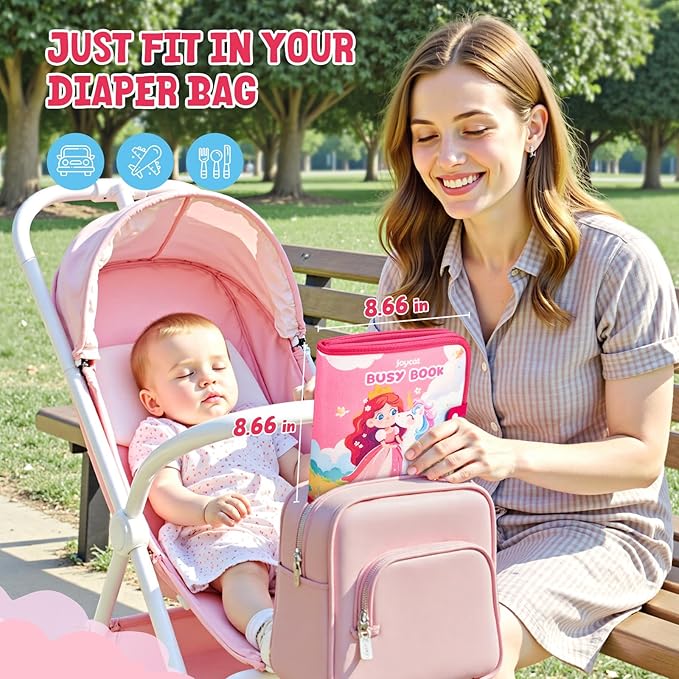 JoyCat Travel Toys for Toddlers 1-3, Princess Busy Book – Busy Book for 1 Year Old, Dress-Up, Unicorn & Castle Play –Quiet Toy Fine Motor Skills, Easter Basket Stuffers Gifts for Kids Girl