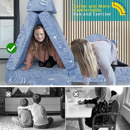 MeMoreCool Modular Glow Sofa for Kids, Space-Themed 8-Piece Convertible Foam Couch Play Set with Celestial Patterns for Toddlers and Playroom