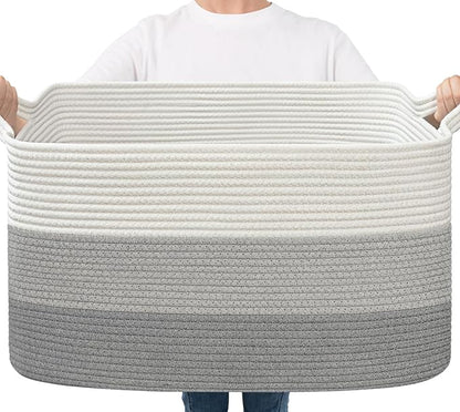 Goodpick Storage Basket, 21.6" x 14.9" x 11.8", Blanket Basket for Living Room, Large Woven Baskets for Storage, Toy Organizer, Rectangle Rope Baskets for Organizing, Gray