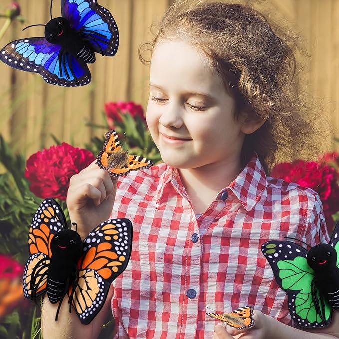 4 Pcs Huggers Butterfly Dinosaur Stuffed Animal Slap Bracelets for Kids, 8 Inch Plush Animal Wrist Cute Snap Bracelets in Bulk for Boys and Girls Birthday Gifts Party Favors(Butterfly)