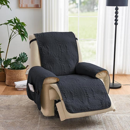 Blue Quilted Recliner Covers, Water-Repellent Recliner Slipcovers, Lazy Boy Chair Covers, Pet Friendly Recliner Cover for Dogs Cats, Washable Furniture Protector (Recliner 22", Blue Gray)