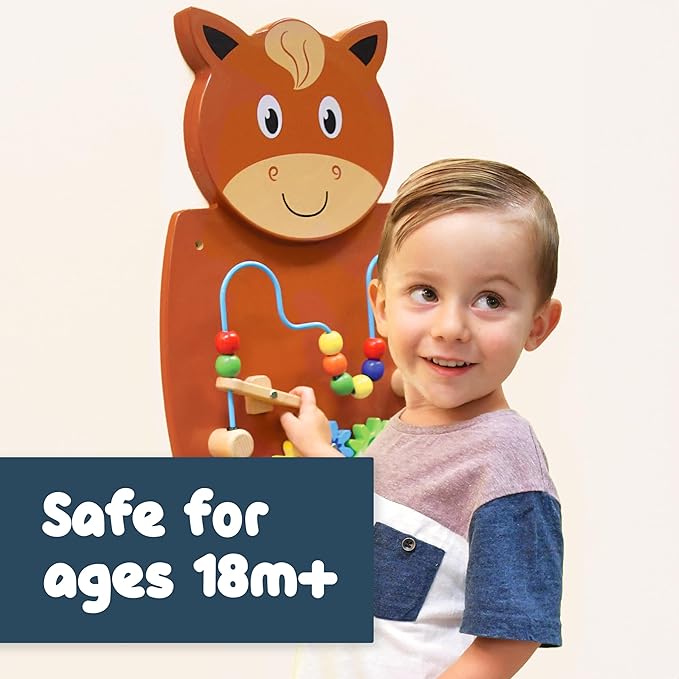 SPARK & WOW Horse Activity Wall Panel - Ages 18m+ - Montessori Sensory Wall Toy - 2 Activities - Busy Board - Toddler Room Décor