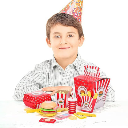 Vaguelly 1 Set Hamburger French Fries Combo Simulation Wooden Food Toys Wooden Kitchen Food Fake Food Wood Pretend Food Kitchen Play Food Happy Burgers Household Paper Bread Child