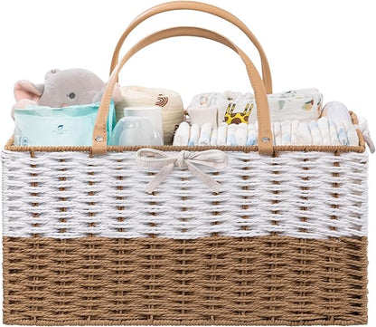 HBlife Baby Diaper Caddy Organizer, Paper Rope Storage Baskets Nursery Bin with Removable Divider, Portable Car Organizer for Diapers, Baby Shower Gifts, Newborn Essentials Must Haves