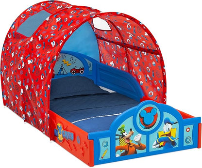 Delta Children Disney Mickey Mouse Sleep and Play Toddler Bed with Tent, Blue/Red