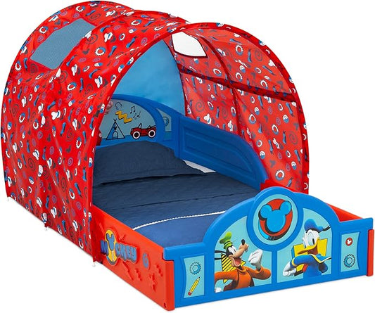 Delta Children Disney Mickey Mouse Sleep and Play Toddler Bed with Tent, Blue/Red
