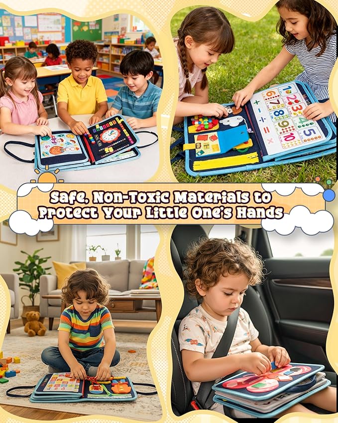 Busy Board for 1 Year Old, Busy Book for Toddlers 1-3, Montessori Toys for 1 Year Old, Educational Sensory Activities, Learning Toy Fine Motor Skills, Travel Toy for Toddler, Boy Birthday Gifts