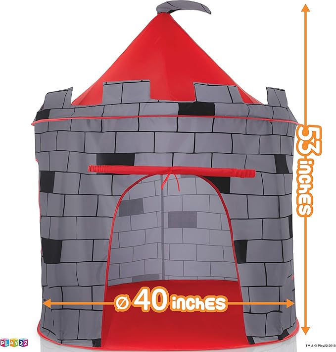 Play22 Kids Play Tent Knight Castle - Portable Pop Up Tent - Foldable into Carrying Bag - Childrens Play for Indoor & Outdoor Use - Playhouse for Boys & Girls