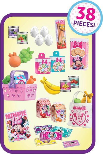 Disney Junior Minnie Mouse Marvelous Market, Pretend Play Cash Register with Realistic Sounds, 38 Play Food Pieces and Accessories, Officially Licensed Kids Toys for Ages 3 Up by Just Play
