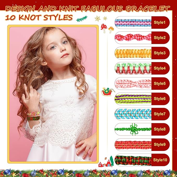 Friendship Bracelet Making Kit,String Bracelets Maker Arts and Craft for Girls,Birthday Gifts Ideas Christmas Stocking Stuffers Gifts for Girls (Pink Christmas)