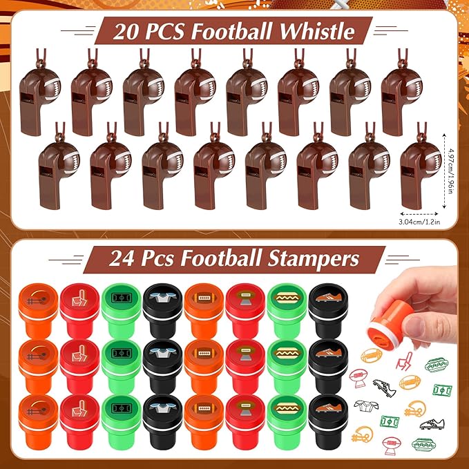 Aoriher 238 Pcs Football Sport Party Favors Set Football Birthday Gift Football Cup Fillers with Straw Football Whistle Stamper Slap Bracelet Keychain Ring Tattoo Sticker for Sport Party Supplies