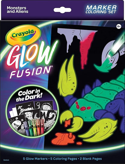 Crayola Glow Fusion, Glow in The Dark Coloring Set with Markers, Alien & Monster Coloring Pages, Gift for Kids