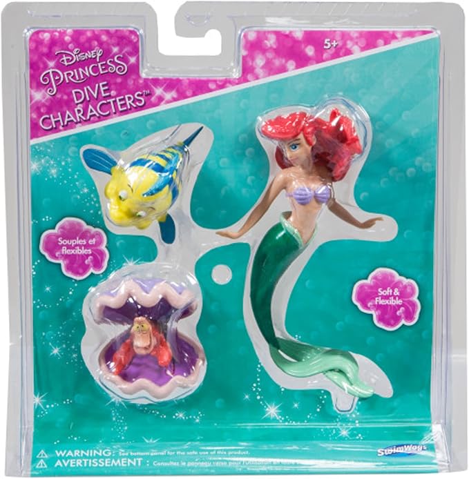 SwimWays Little Mermaid Disney Dive Characters Kids Pool Toy- Princess Ariel, Flounder, and Sebastian, Bath Toys and Pool Party Supplies
