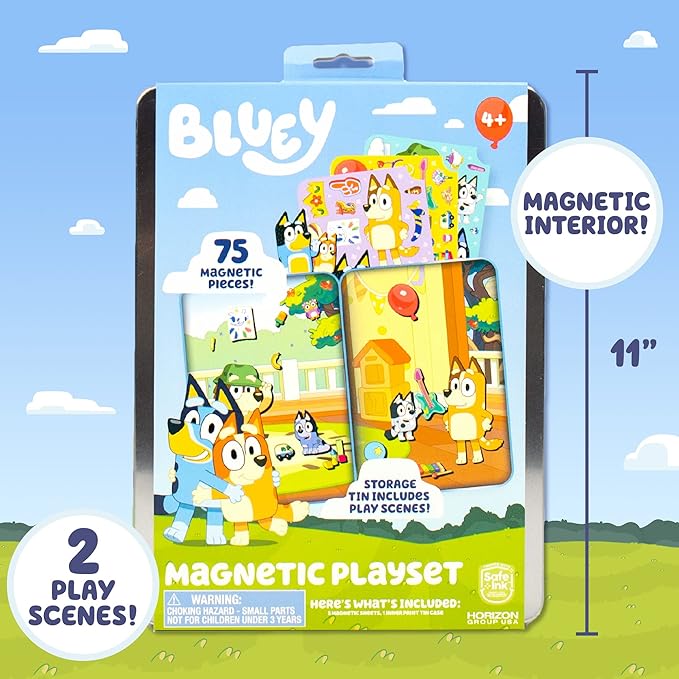 Bluey Magnetic Playset, Magnet Activity Toys, Great Birthday Parties, at-Home Activities, or Screen-Free Fun, Perfect Travel or Road Trip, Hours of Fun for Kids Ages 3,4,5,6,Multicolor,Medium,214618