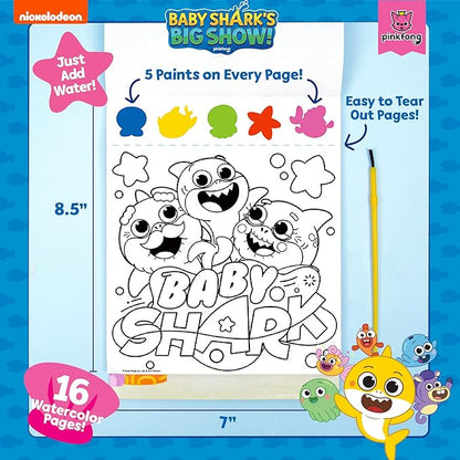 Horizon Group USA Baby Shark Watercolor Art Pad – Baby Shark Water Coloring Book & Painting Set –Baby Shark Watercolor Painting Kit – Great Baby Shark Art Set for 3 Year Old
