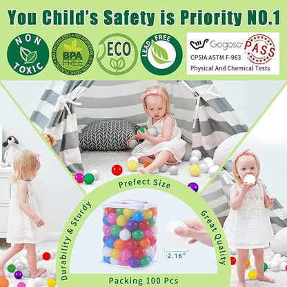 GOGOSO Balls for Ball Pits, Plastic Ball Pit Balls for Toddlers 1-3 Phthalate Free BPA Free for Baby Playpen Toys 8 Colors, 100counts 2.15inch Pelotas
