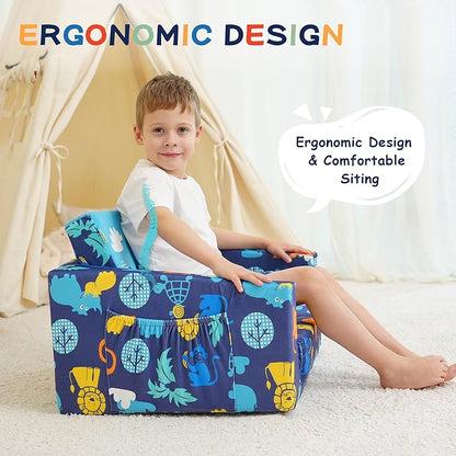 MallBest Kids Sofas Children's Sofa Bed Baby's Upholstered Couch Sleepover Chair Flipout Open Recliner（Blue）