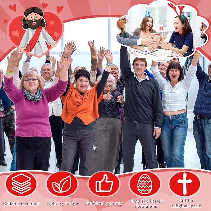 Bememo 150 Pcs Jesus Toys 50 Jesus Loves You Rubber Bracelets 50 Mini Jesus Figures 50 Organza Bag and Card Jesus Wristbands Bracelets for Sunday School Church Hide Game Religious Gift