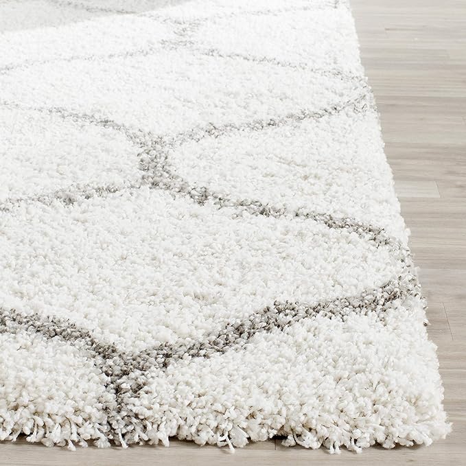 SAFAVIEH Hudson Shag Collection 3' Square Ivory/Grey SGH280A Moroccan Ogee Trellis Non-Shedding Living Room Bedroom Dining Room Entryway Plush 2-inch Thick Area Rug