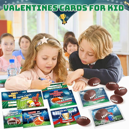 Valentines Day Gifts for Kids, 30 Pack Mini Sports Soccer Football Stress Ball with Valentines Day Cards for Kid Classroom Exchange, School Toddler Party Favor, Class Boy Girl Valentine Day Gift