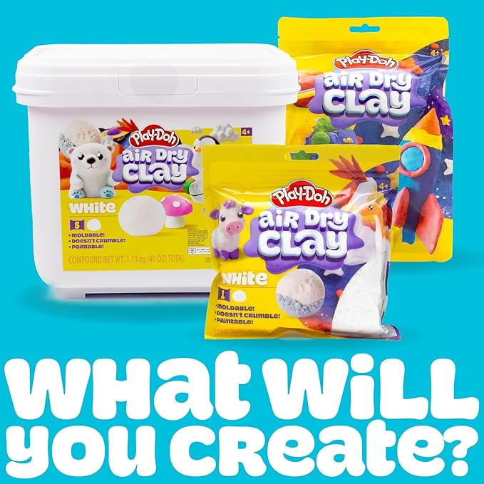 Play-Doh Brand Air Dry Clay, 6 Vibrant Clay Colors, Soft & Ultra Light Modeling Clay for Kids, Moldable, Paintable, Crumble-Free