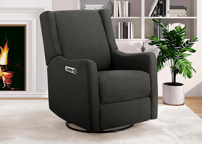 Delta Children Mercer Electronic Power Recliner and Swivel Glider with USB and Type-C Ports in LiveSmart Performance Fabric - Water Repellent & Stain Resistant, Dark Grey