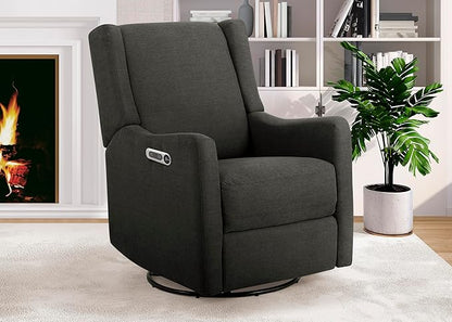 Delta Children Mercer Electronic Power Recliner and Swivel Glider with USB and Type-C Ports in LiveSmart Performance Fabric - Water Repellent & Stain Resistant, Dark Grey