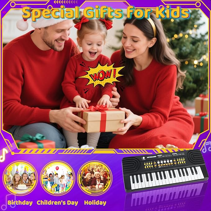 Upgraded 37 Key Piano Keyboard Toy for Kids Ages 3-5 Electric Pianos with Microphone Toddler First Music Toys for 3 4 5 6 7 Year Old Boys Girls Birthday (Black)