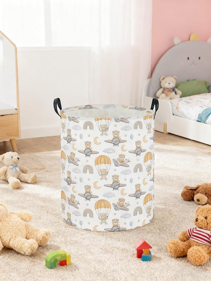 Kids Laundry Hamper,Animal Laundry Basket Collapsible Bear Storage Baskets for Home Decor,Office,Home Organizer,(Airplane Bear