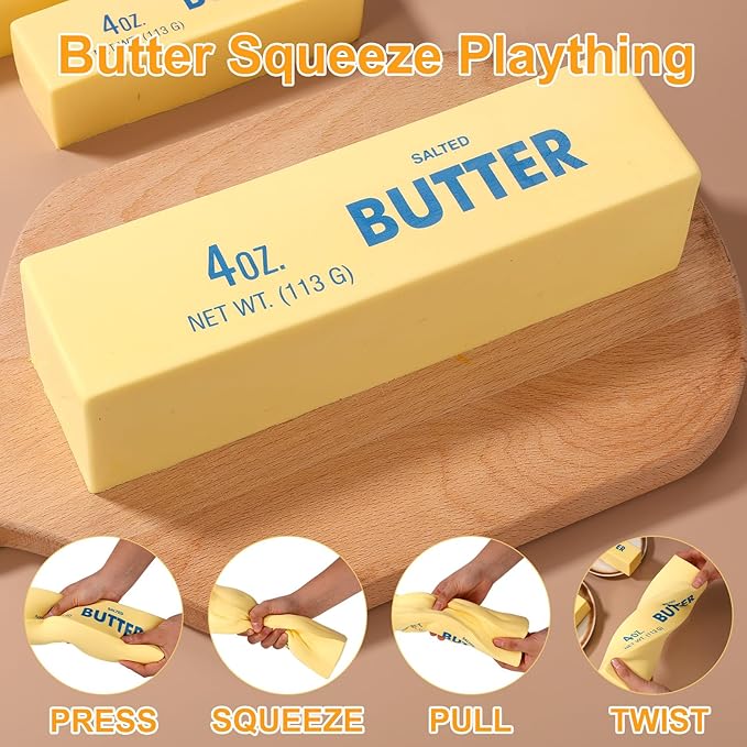 Large Squeeze Butter Toy, PU Material Butter Stick Slow Rising Squishy Food Fidget Toy for Office School Relieving (Light Yellow
