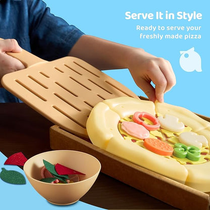 Play Food Toddler Toy - Pizza Toy with 18 Toppings - Pretend Cutting Food for Kids - Craft 'n Crust - Interactive Check Out - Play Money - Cooking Kitchen Accessories for Boys and Girls