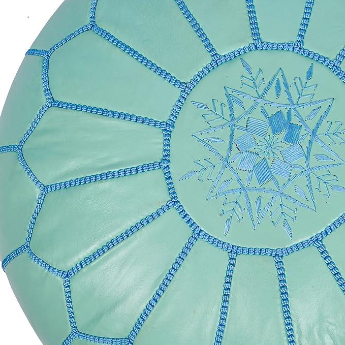 Marrakesh Gallery Genuine Leather Round Pouf Unstuffed - Moroccan Ottoman Footstool, Footrest Cover - Boho Decor - Bohemian Living Room, Bedroom, Kids Room, Gift & Wedding